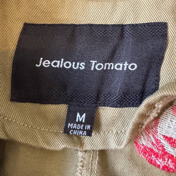 Jealous Tomato Olive Utility Jacket with Red & Blue Floral Embroidery - Picture 4 of 11